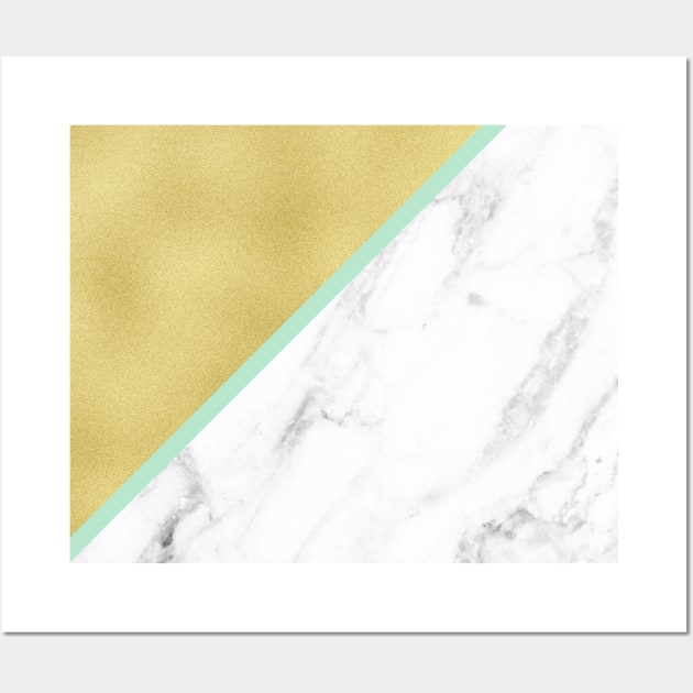 Marble and gold background green line Wall Art by Jenmag